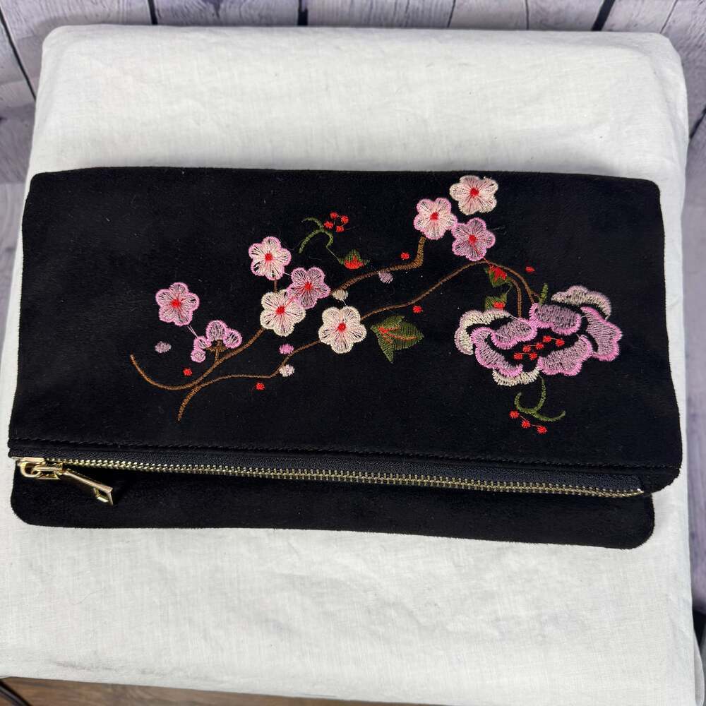 Embroidered crossbody with Chain. Suede Feel - Picture 2 of 8